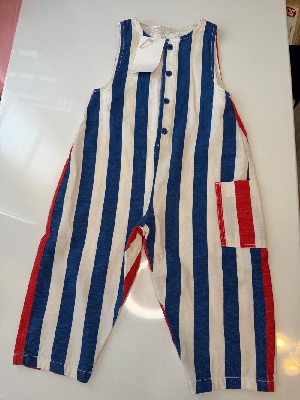 Zara Blue White Red Striped Cotton Romper